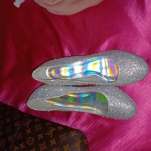 Silver glitter pump heels